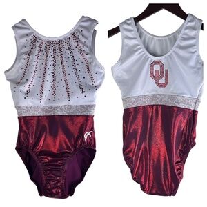 OU University Oklahoma Sooner Gymnastics Leotard ATHLETE WORN Small Red Sparkle